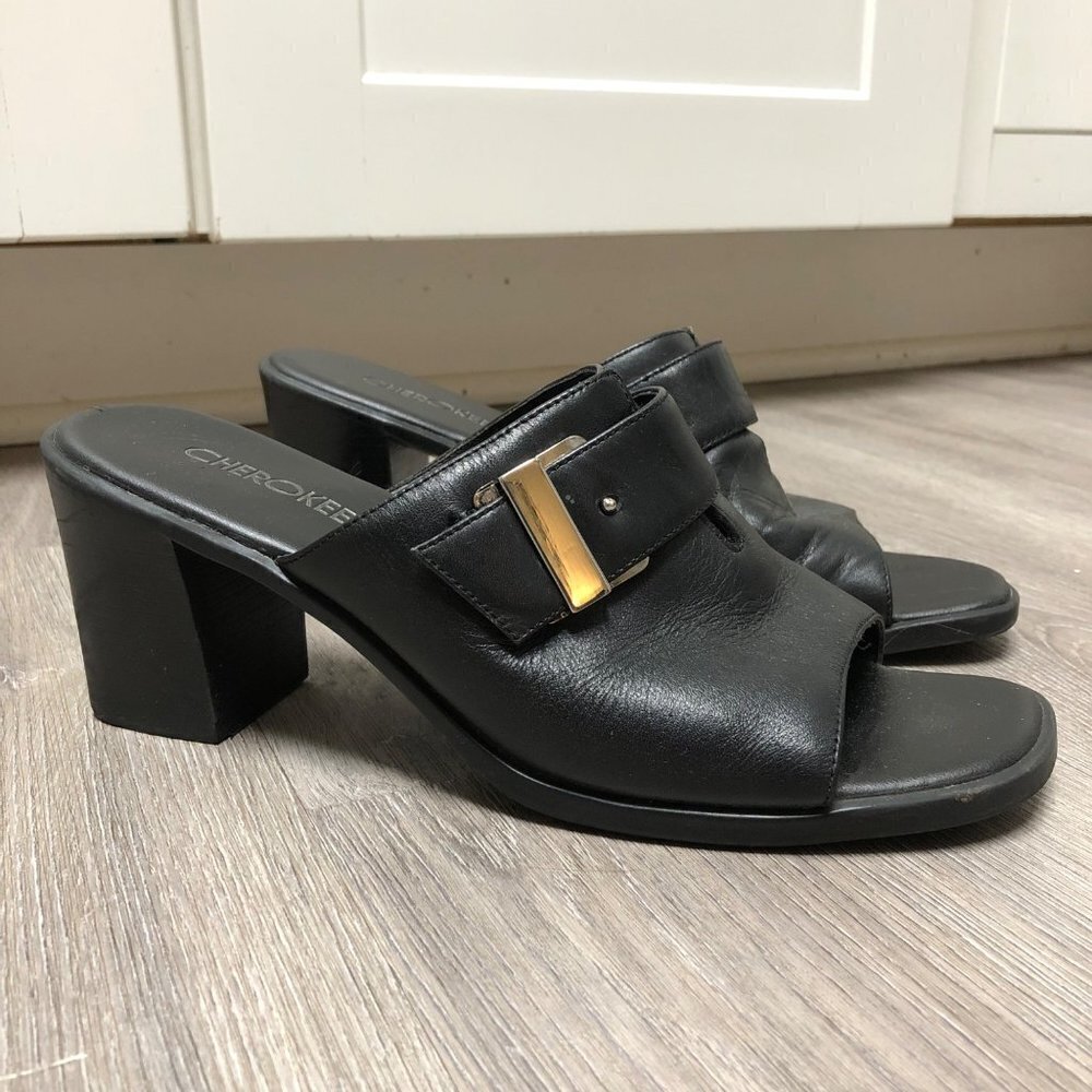 Vintage Cherokee Women's Size 9.5 Square Toe Y2K Chunky Leather Sandals 1990s